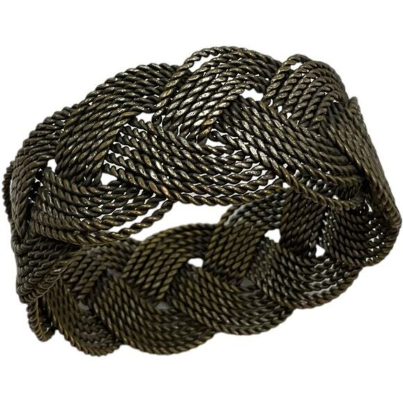 Braided Metal Bracelet Cuff Bracelet Woven Design Antique Bronze Finish - Picture 3 of 5